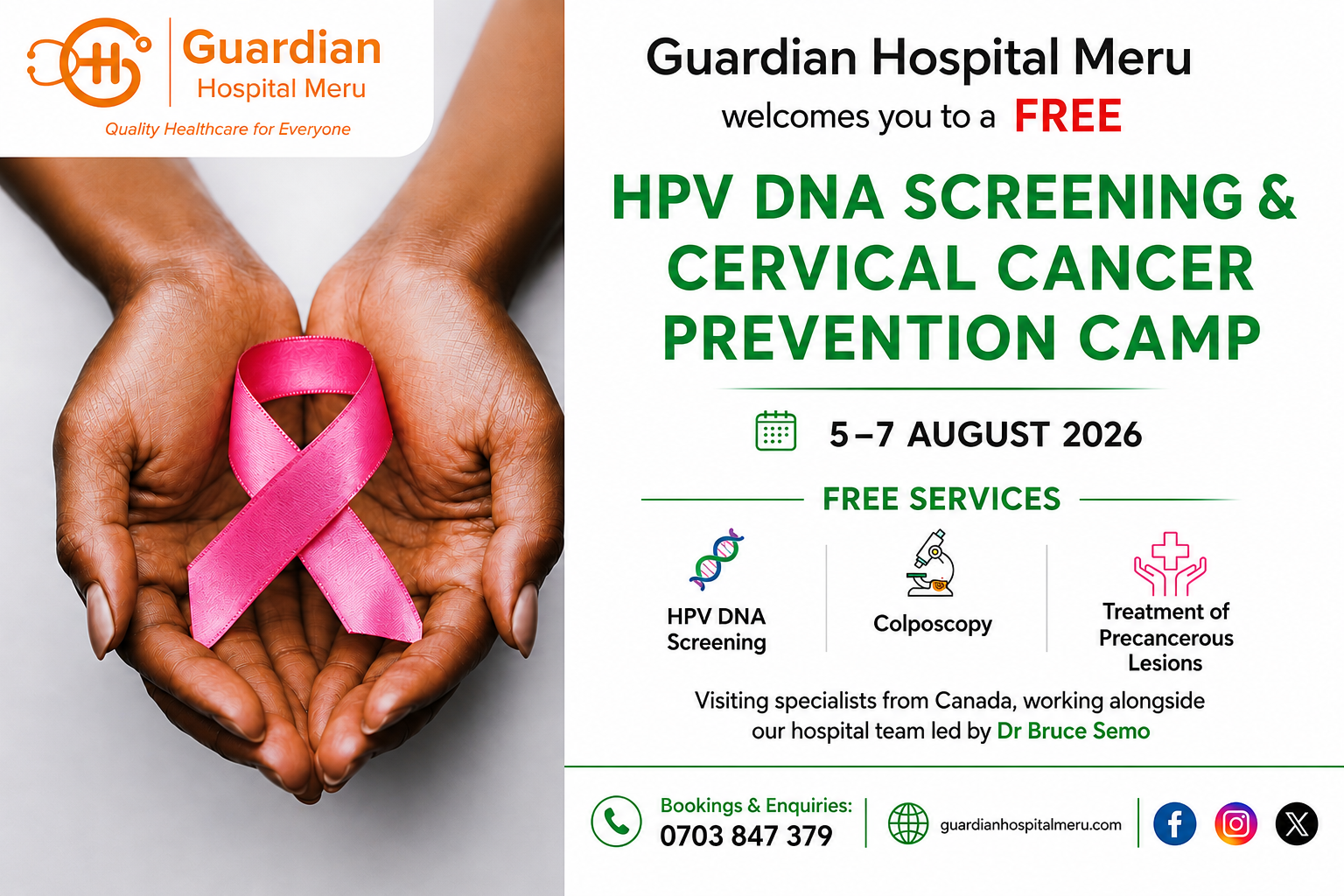 HPV DNA Screening and Cervical Cancer Prevention Camp at Guardian Hospital Meru