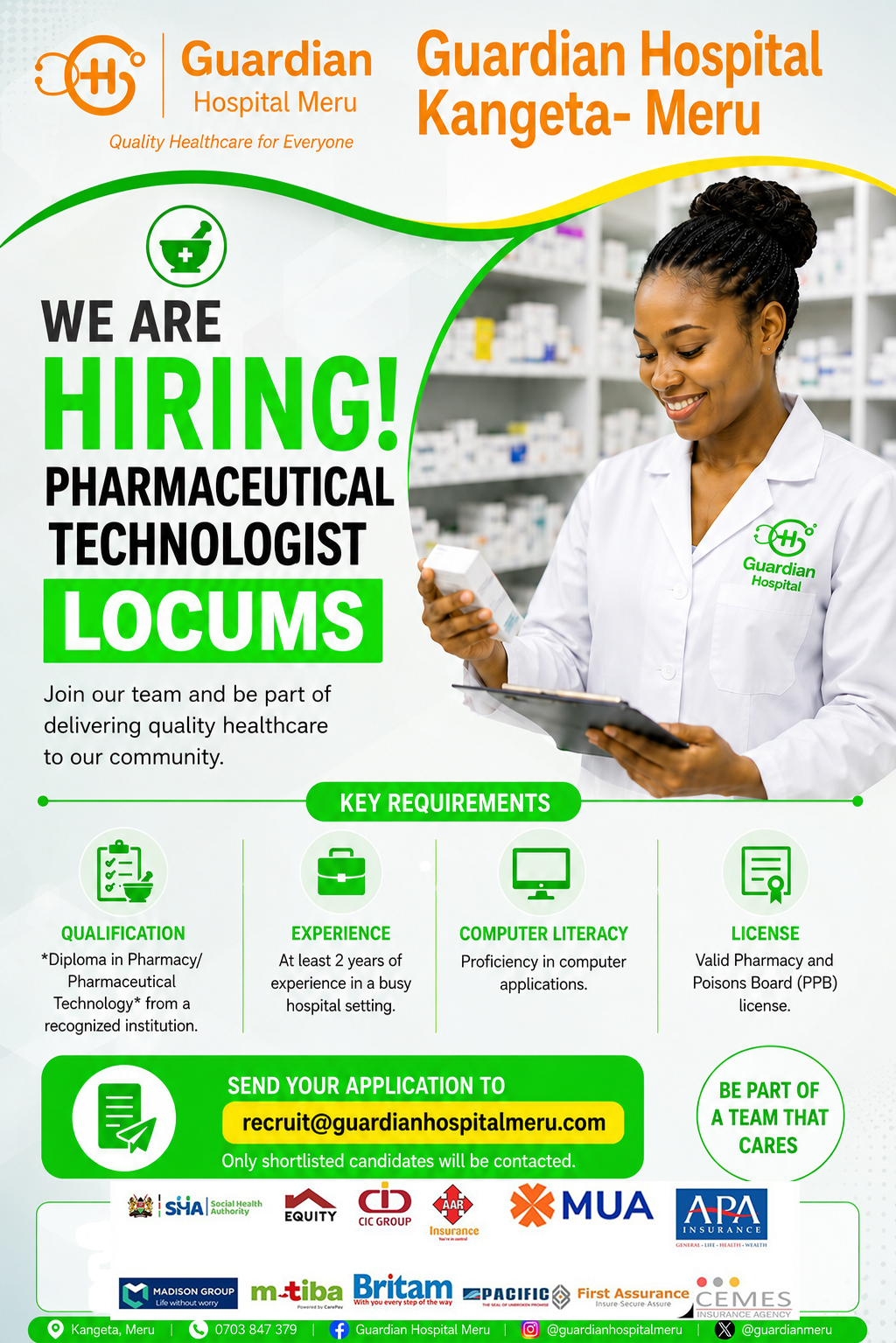 Guardian Hospital Meru - Pharmaceutical Technologist Locums Recruitment